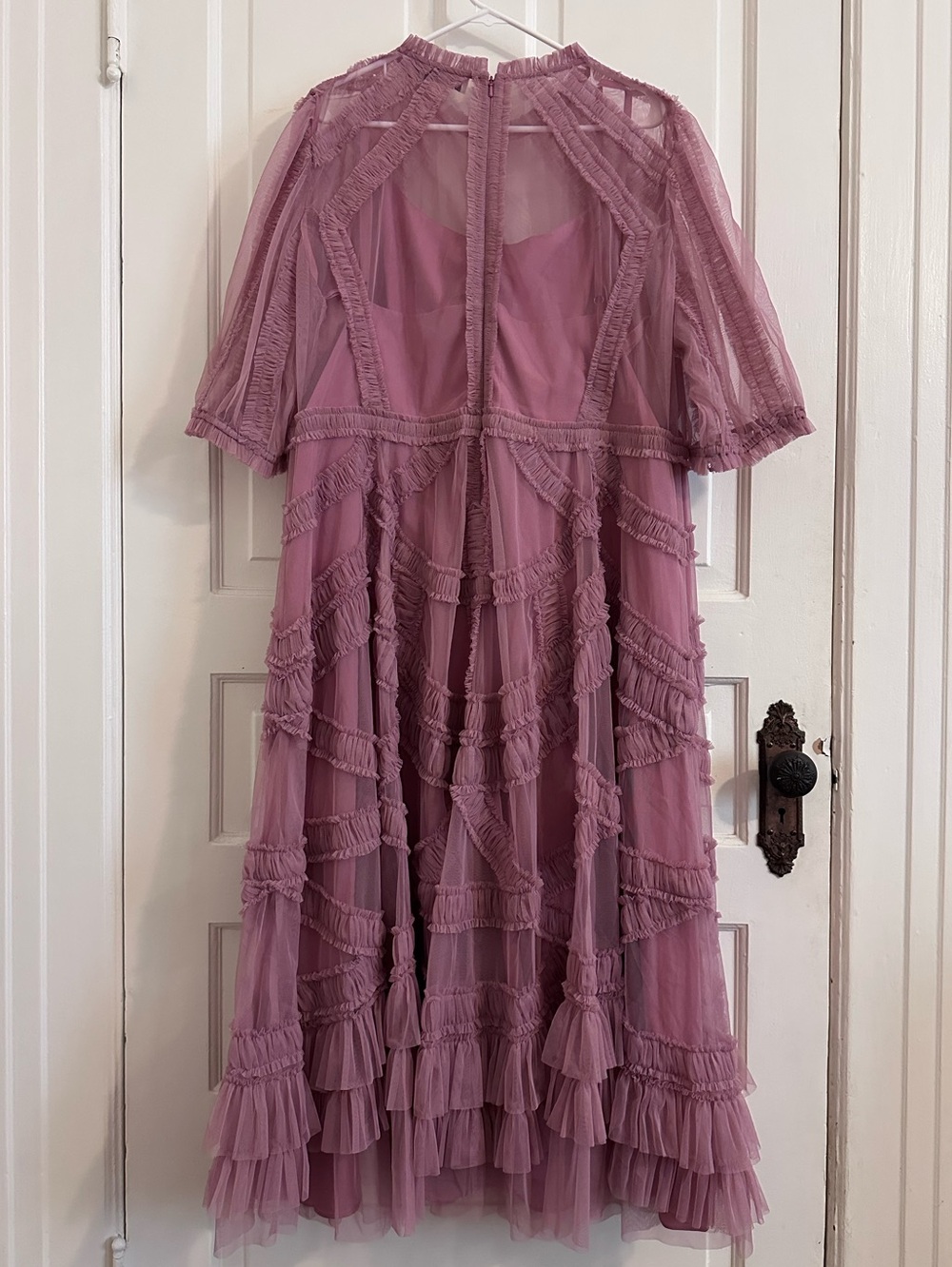 Mac Duggal High Neck A-Line Ruffle Midi Dress Antique Rose Pink Size 22 #8058 - Picture 6 of 9